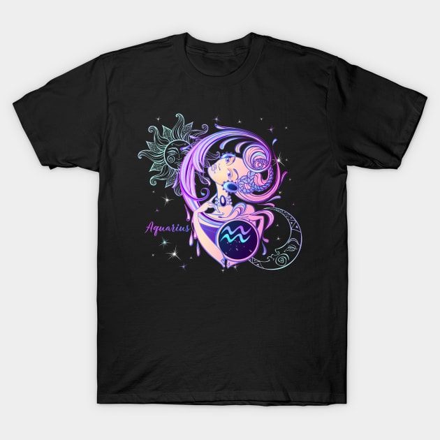 Aquarius Astrology Horoscope Zodiac Sign Illustration T-Shirt by xena